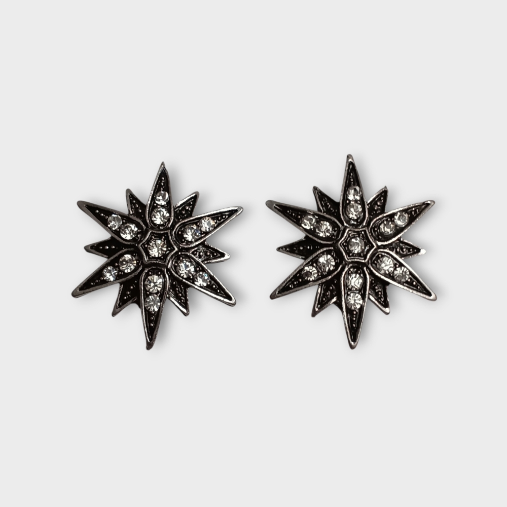 🌟3/$15Dark Silver Sparkling Starburst Earrings